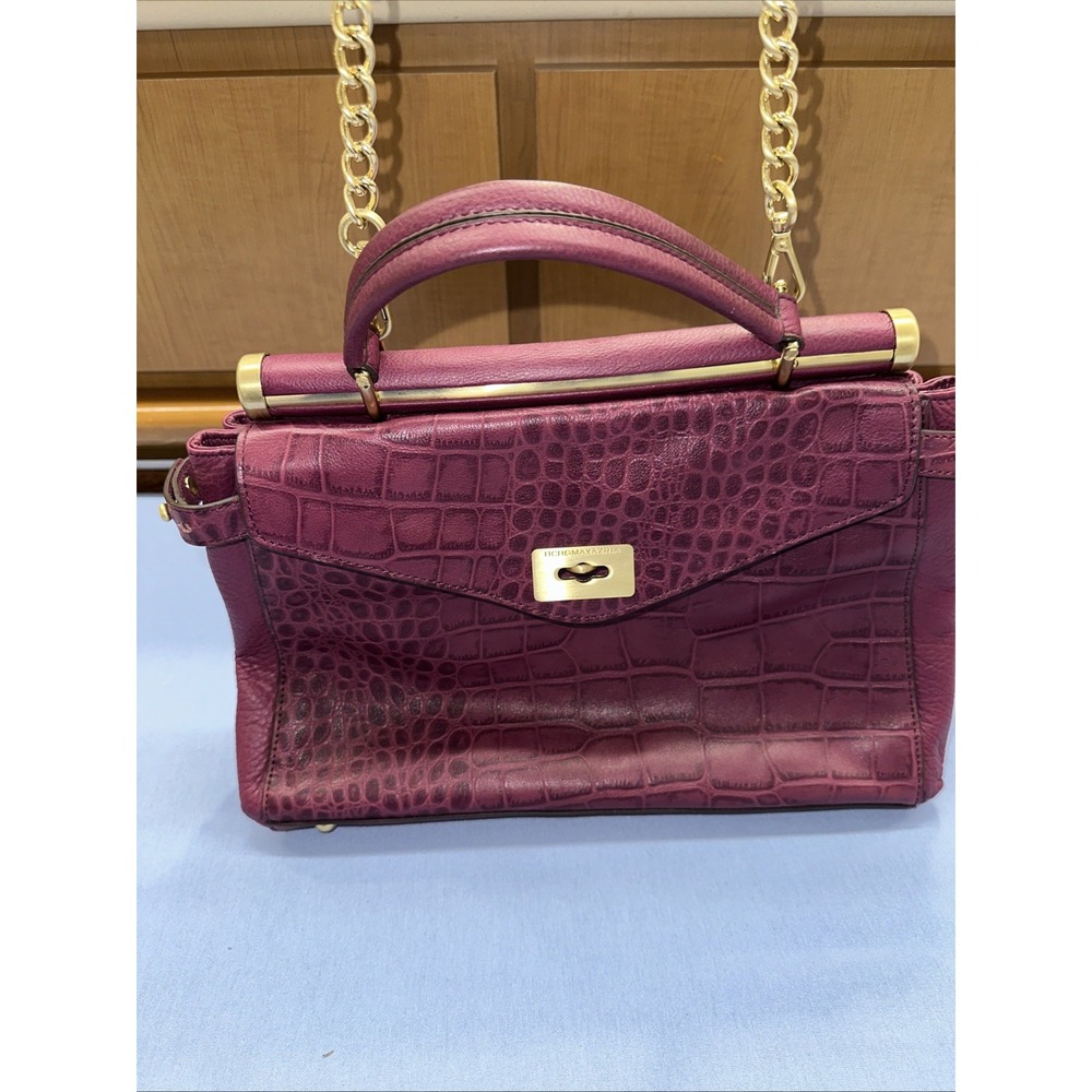 BCBGmaxazria Milano Genuine Leather Satchel Shoulder‎ Bag Merlot Gold Hardware